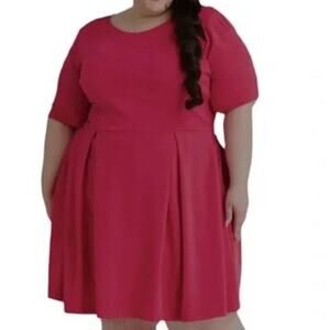 Single LA Pleated Stretch Crepe Fit & Flare Dress w/ Pockets - EUC 1X